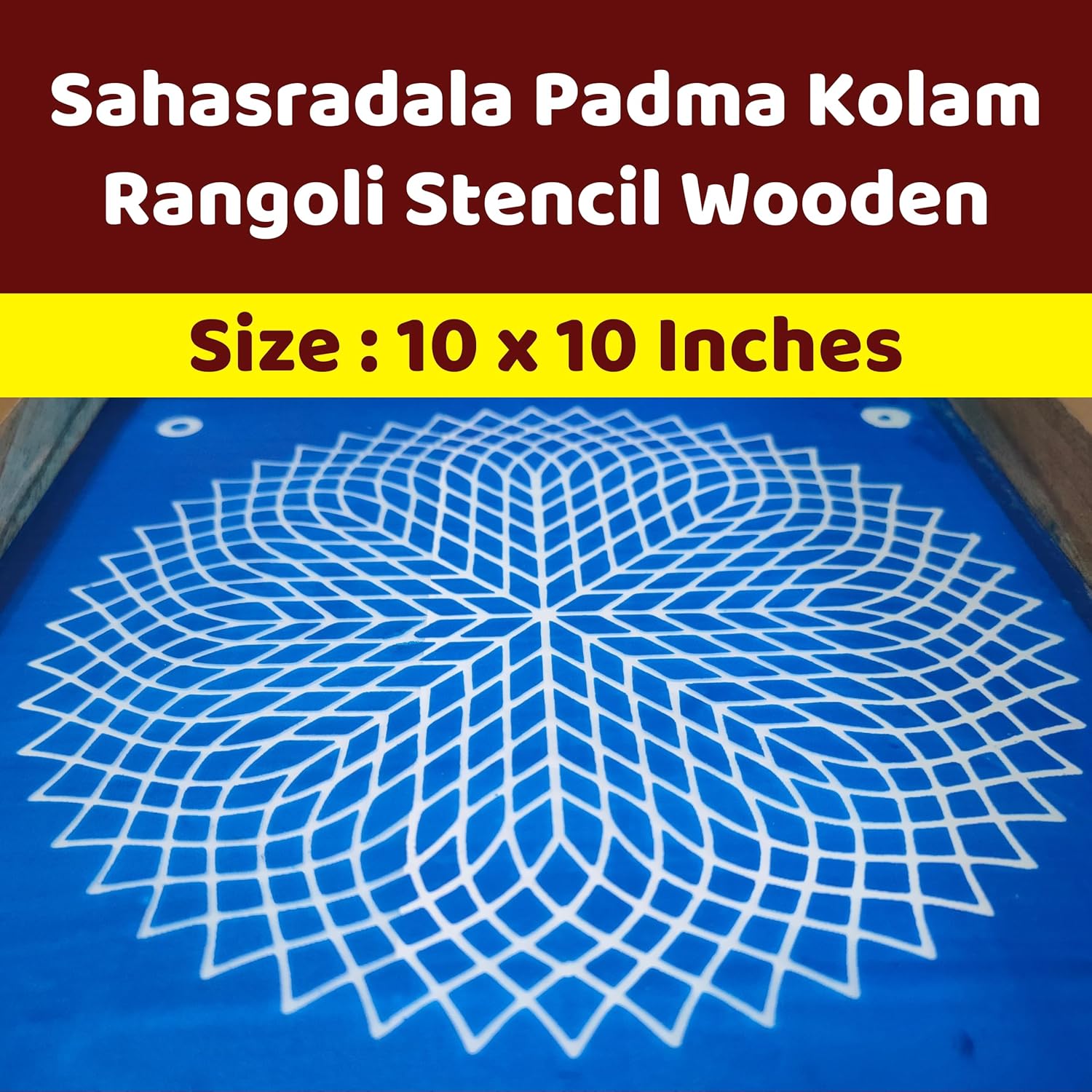 Divine Artz | Sahasradala Padma Rangoli Stencil Wooden, Rangoli Sacha Wooden, 1 Piece (10x10 Inches)