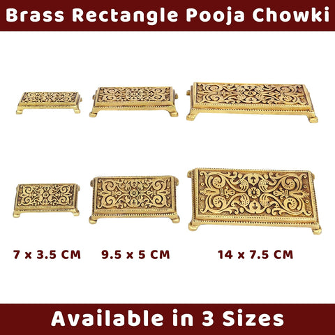 Divine Artz | Pooja Chowki Rectangle Shape | Pooja Chowki Rectangle | Brass Chowki, Brass, Gold Colour, 1 Piece (9.5 X 5 CM)