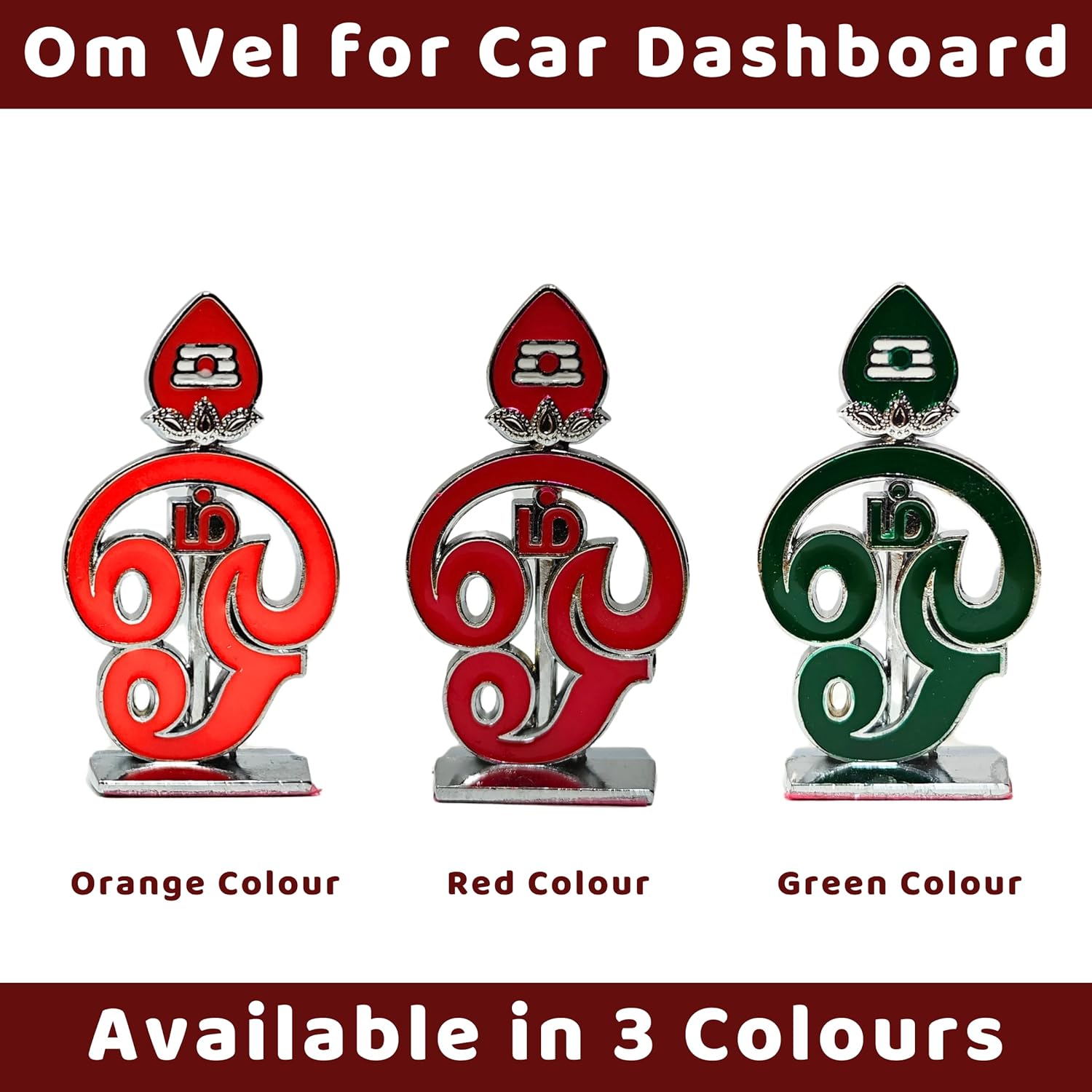 Divine Artz | Tamil Om Idol for Car Dashboard | Om Vel for Car Dashboard, Metal, 1 Piece (Orange)