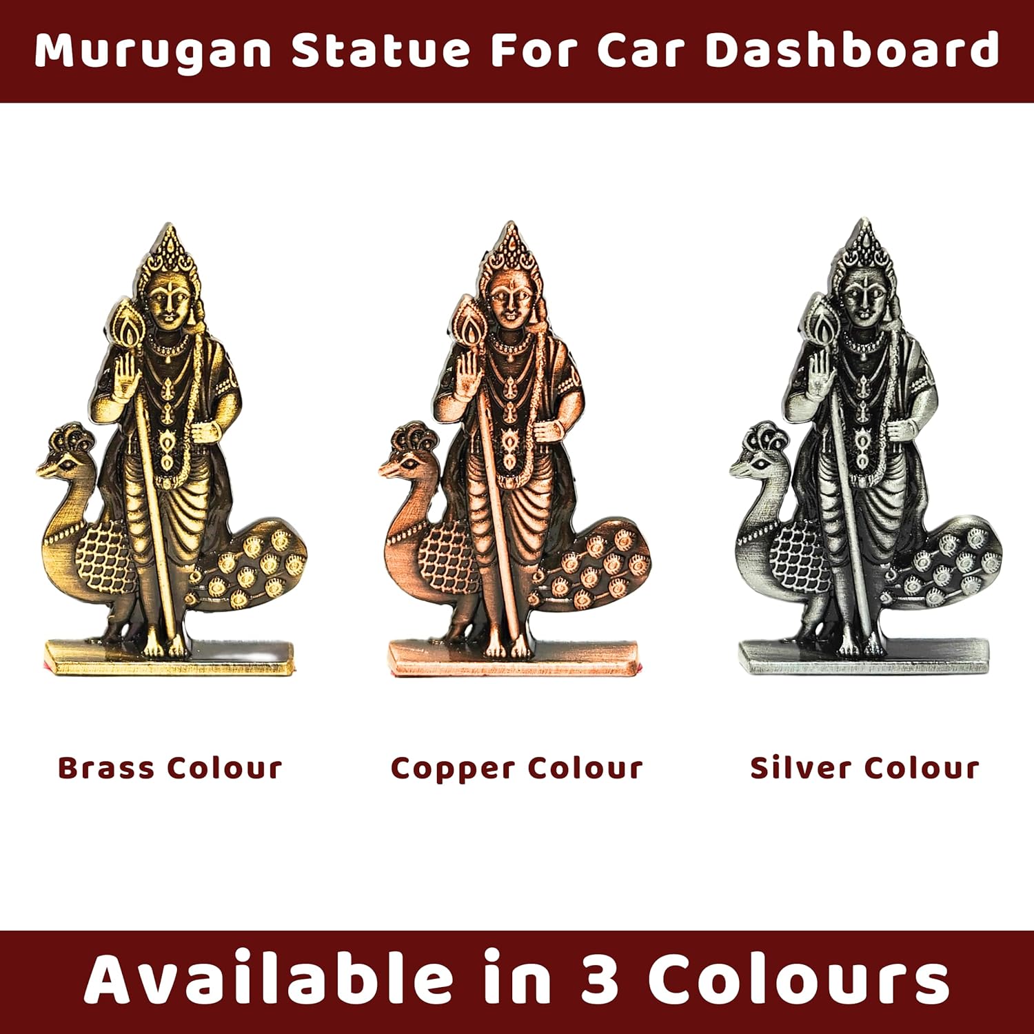 Divine Artz | Murugan Statue for Car Dashboard | Kartikeya Idol for Car Dashboard, Metal, 1 Piece (Copper Colour)