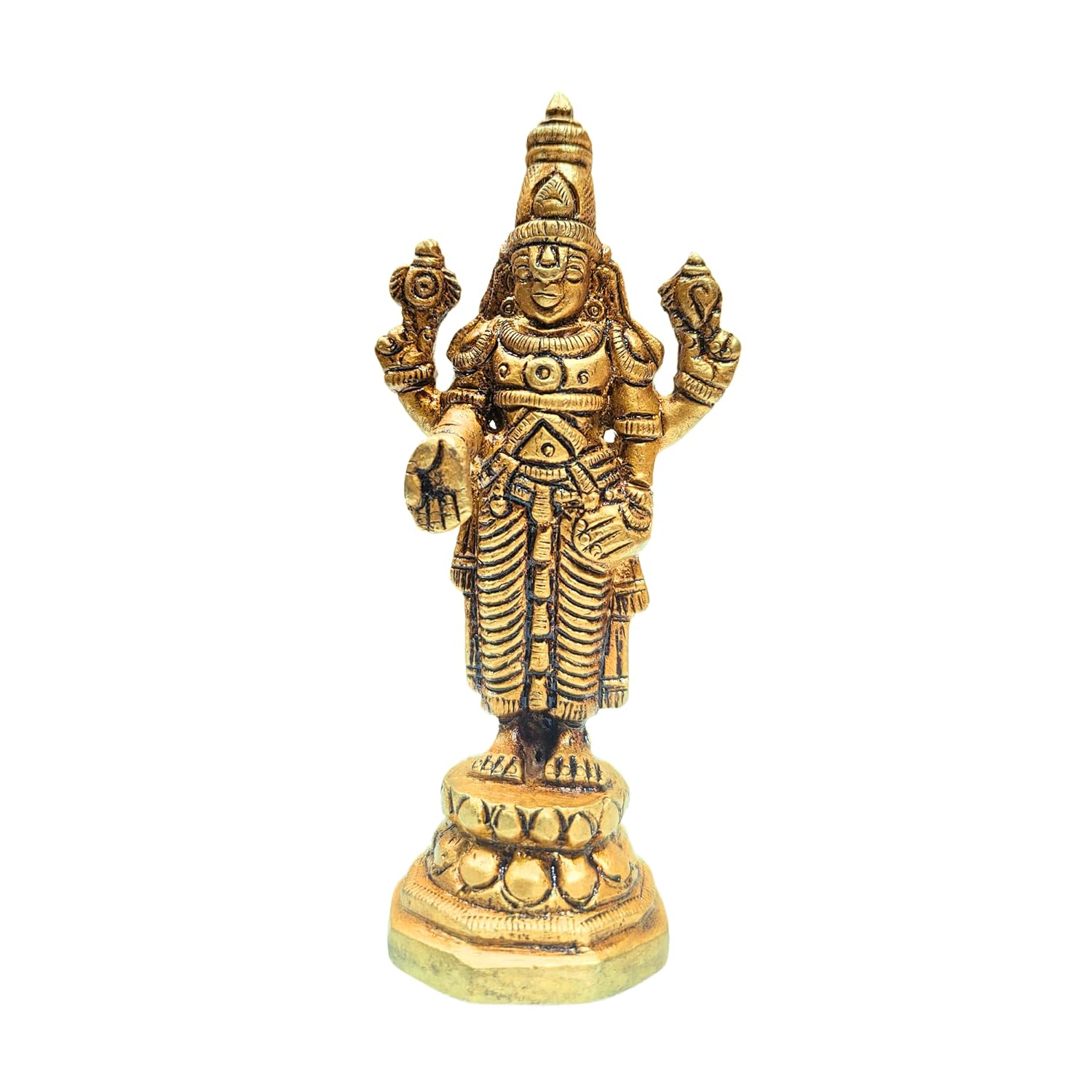 Divine Artz | Lord Venkateswara Idol Brass Small | Small Tirupati Balaji Idol Brass | Perumal Statue Brass Small, Brass, 9.5cm Height, Gold Colour, 1 Piece