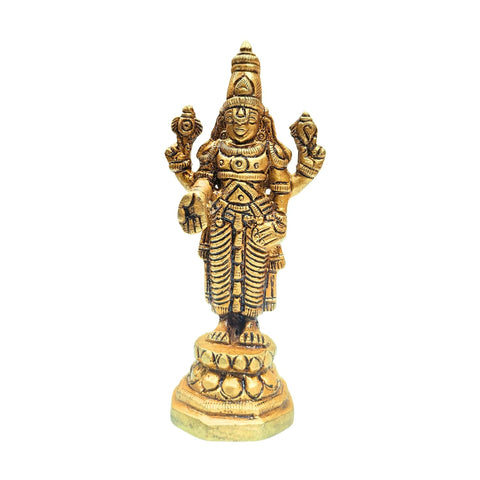 Divine Artz | Lord Venkateswara Idol Brass Small | Small Tirupati Balaji Idol Brass | Perumal Statue Brass Small, Brass, 9.5cm Height, Gold Colour, 1 Piece