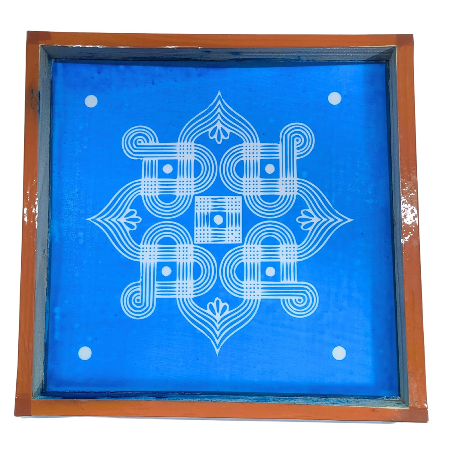 Divine Artz | Padi Kolam Rangoli Stencil Wooden(Design 5), Rangoli Sacha Wooden, 1 Piece (10x10 Inches)