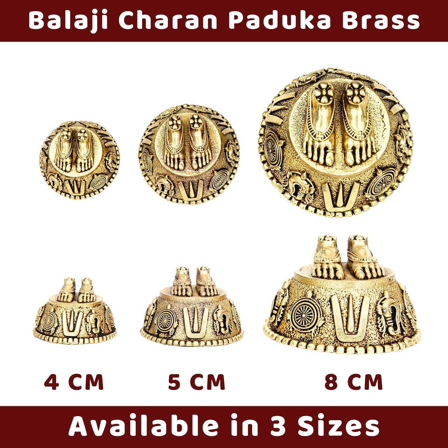 Divine Artz | Balaji Charan Paduka | Vishnu Charan Paduka | Charan Paduka for Puja Brass, Gold Colour 1 No (5 CM Diameter)