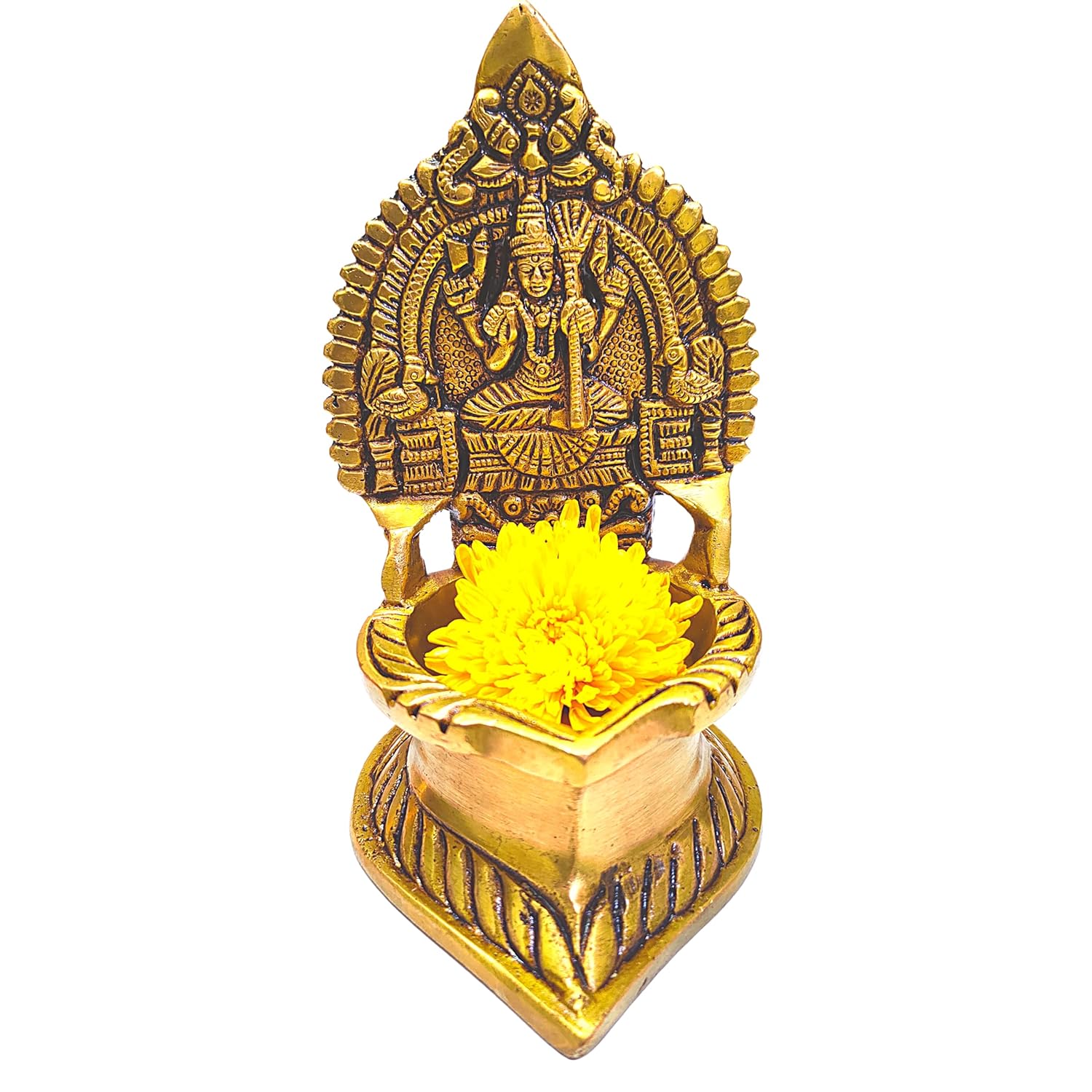 Divine Artz | Premium Kamatchi Amman Vilakku Brass Kamakshi Vilakku for Pooja | Kamakshi Deepam Big | Kamatchi Vilakku Big, Brass, Height 14 CM, Gold Colour, 1 Piece