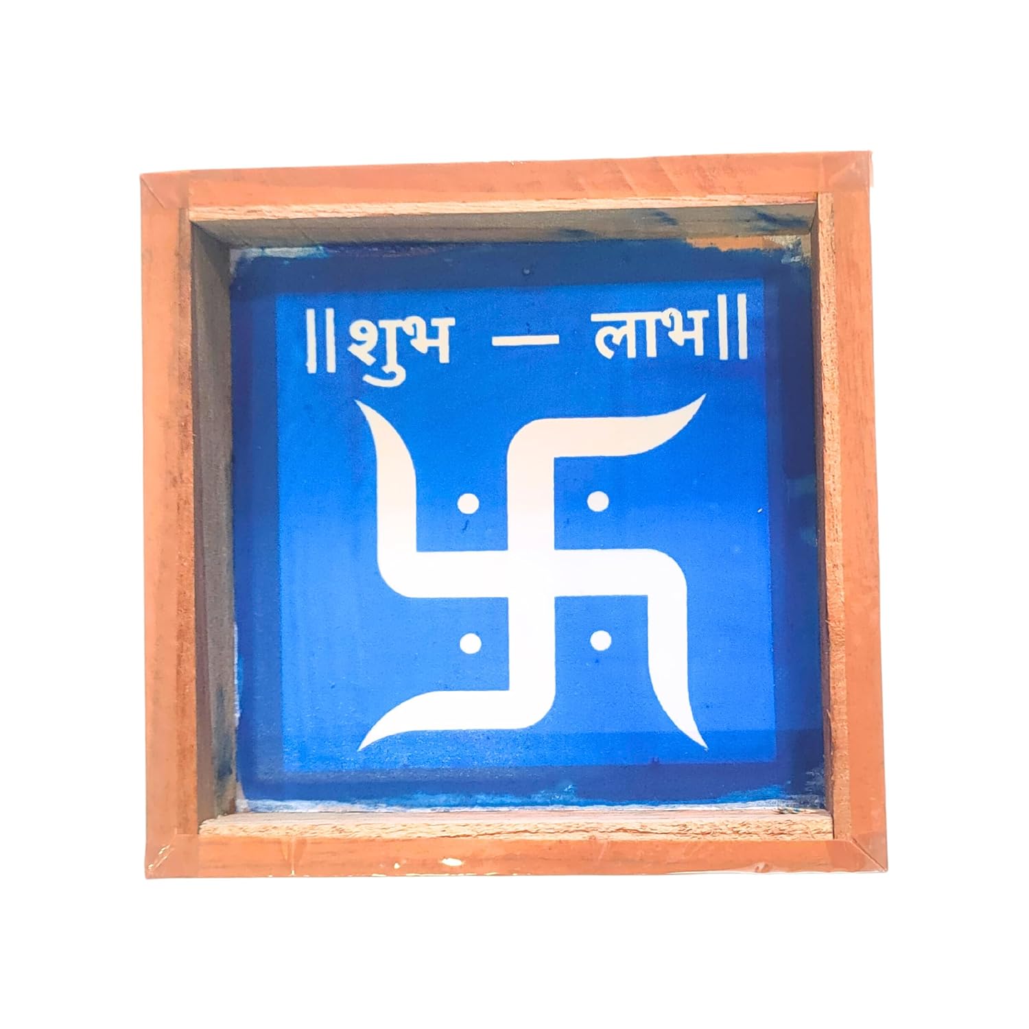 Divine Artz | Swastik Shub Labh Rangoli Stencil Wooden, Rangoli Sacha Wooden, 1 Piece (5x5 Inches)