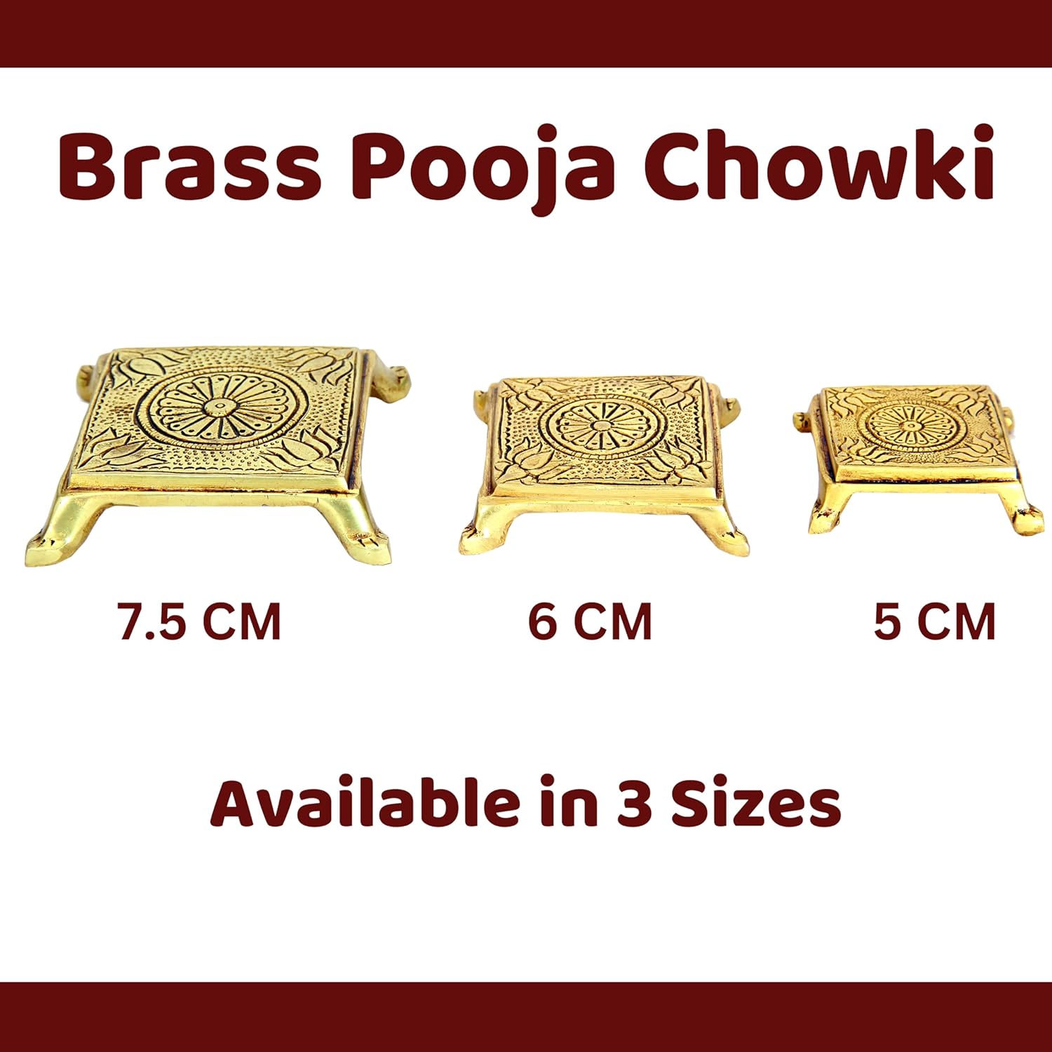 Divine Artz | Brass Pooja Chowki | Small Stand for God Idols | Brass Chowki for Puja, Brass, Gold Colour, 1 Piece (5 x 5 CM)