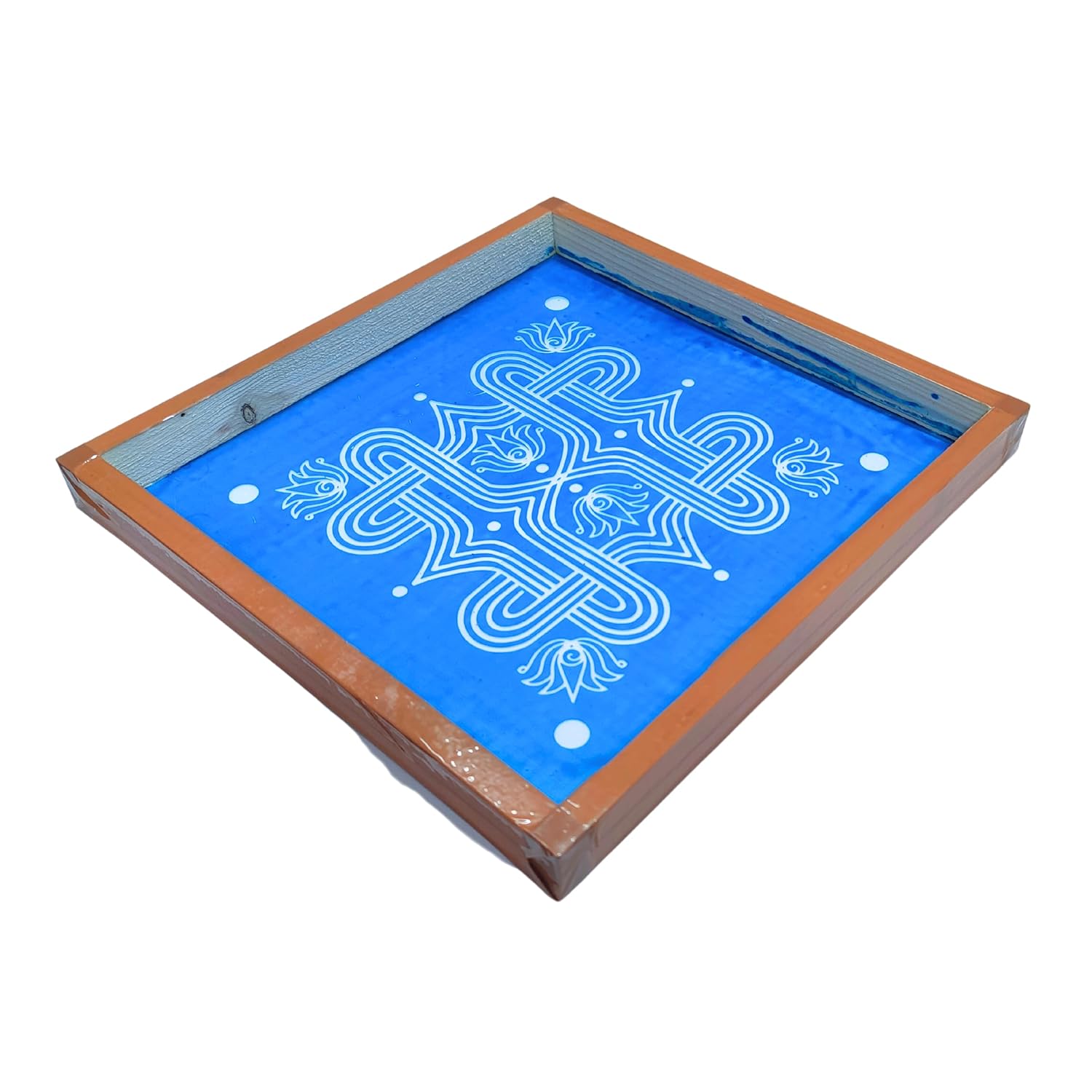 Divine Artz | Padi Kolam Rangoli Stencil Wooden(Design 4), Rangoli Sacha Wooden, 1 Piece (10x10 Inches)