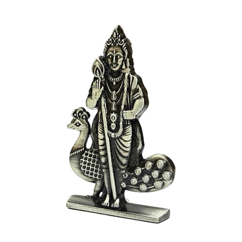 Divine Artz | Murugan Statue for Car Dashboard | Kartikeya Idol for Car Dashboard, Metal, 1 Piece (Silver Colour)