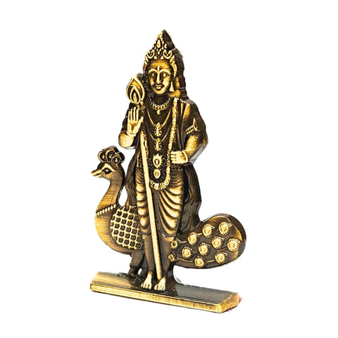 Divine Artz | Murugan Statue for Car Dashboard | Kartikeya Idol for Car Dashboard, Metal, 1 Piece (Brass Colour)