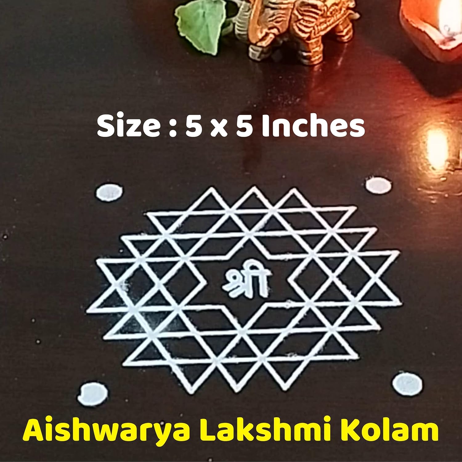 Divine Artz | Aishwarya Lakshmi Kolam Rangoli Stencil Wooden, Rangoli Sacha Wooden, 1 Piece (5x5 Inches)