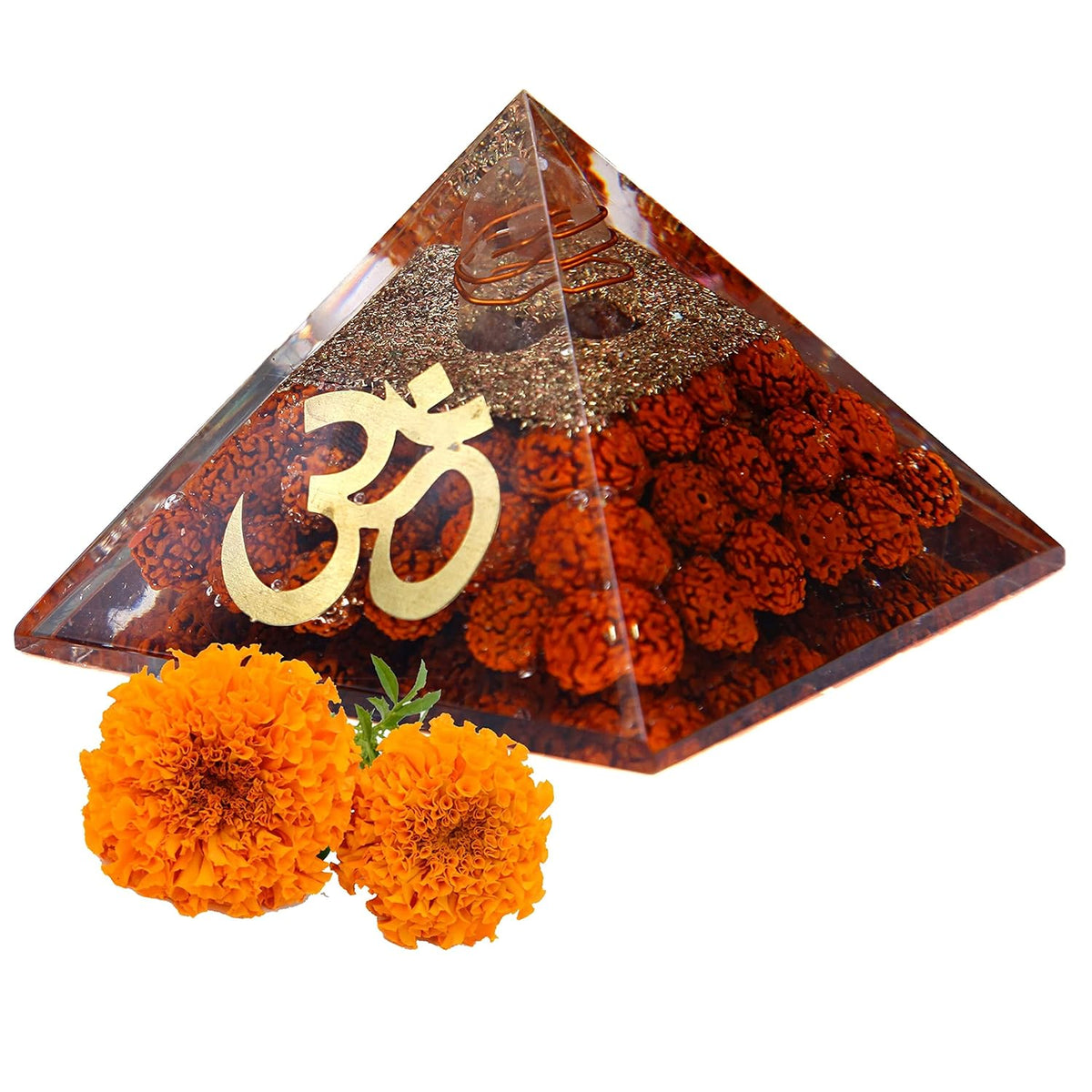 Divine Artz | Original Rudraksha Orgonite Pyramid - Energy Generator Pyramid Vastu Pyramid Reiki Healing Pyramids & Feng Shui Pyramid (3 Inch Width X 2 Inch Height) 1 Piece