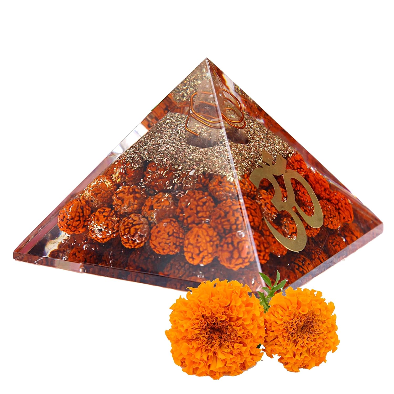 Divine Artz | Original Rudraksha Orgonite Pyramid - Energy Generator Pyramid Vastu Pyramid Reiki Healing Pyramids & Feng Shui Pyramid (3 Inch Width X 2 Inch Height) 1 Piece