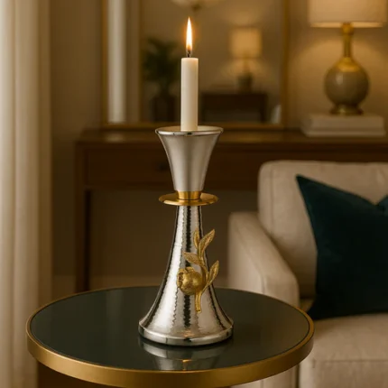 Candle Stand with Gold Flower - Gold