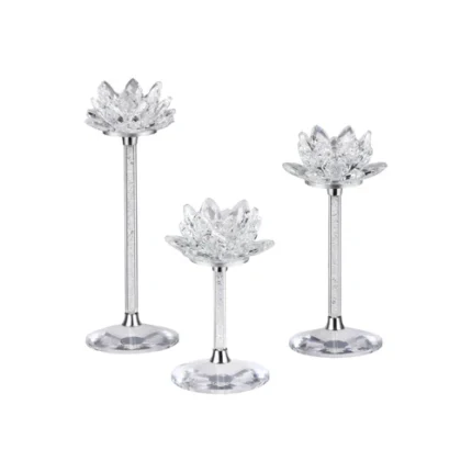 Set of 3 Crystal Flower Candle Holder